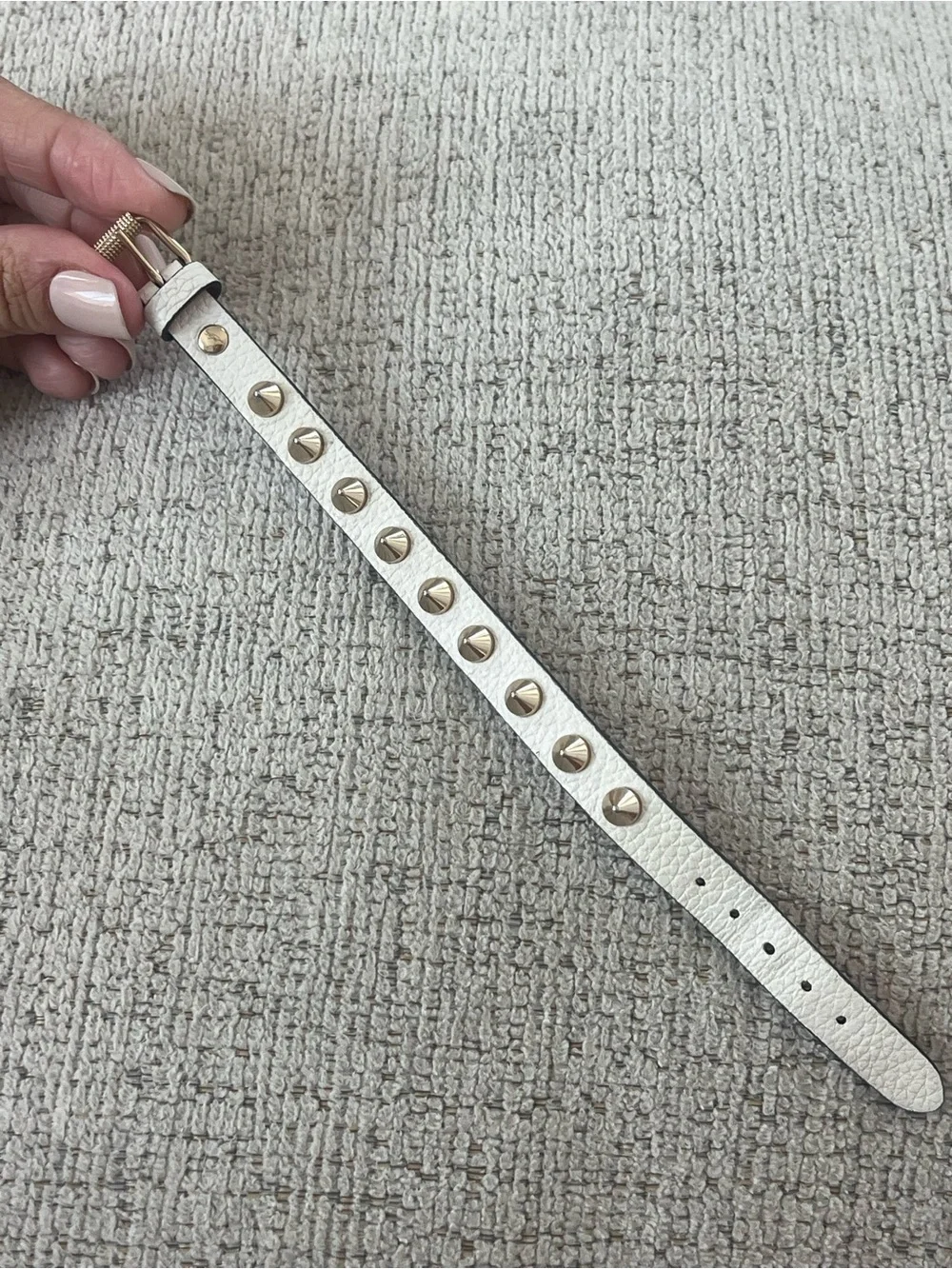 Christian Louboutin White Leather Bracelet with Gold Spikes